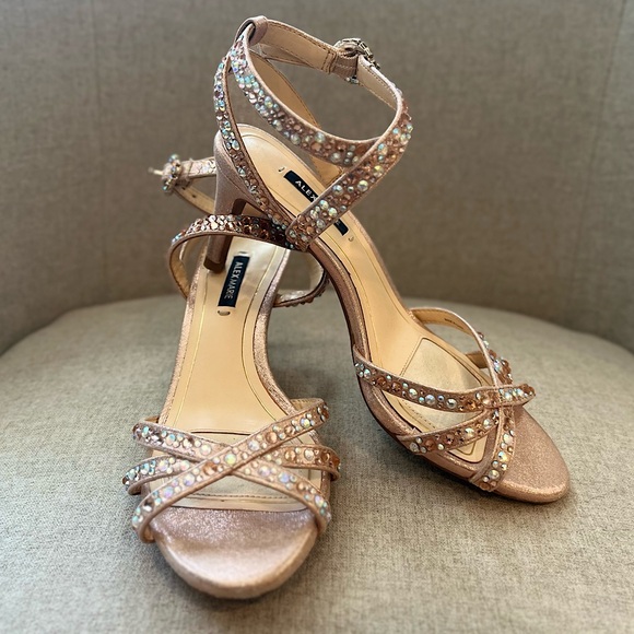 Alex Marie Kandis Rhinestone Embellished Strapy Heels in Rose Gold - Picture 1 of 6